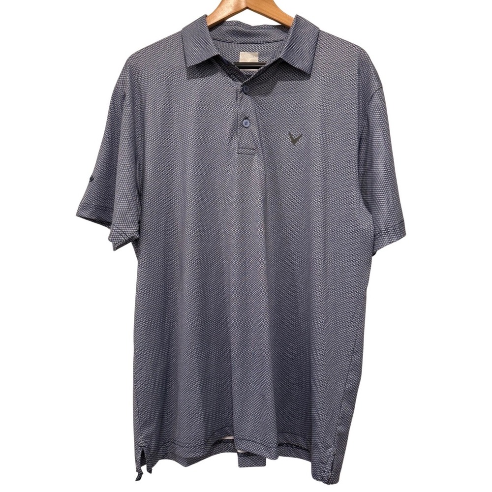 Callaway Navy Blue Geometric Diamond Print Golf Polo Shirt - Size Large
